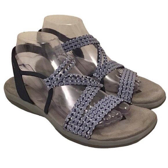 Skechers 9 Women’s Reggae Strappy Stretchy Footbed Sandals Slip On Shoes Blue - Picture 1 of 11